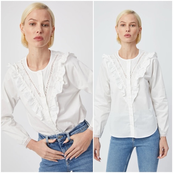 NWT The Shirt Rochelle Behrens Lindsay White Eyelet Button Shirt Poplin Lace L - Picture 2 of 14